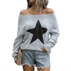 NWOT Light Grey Sweater With Black Star